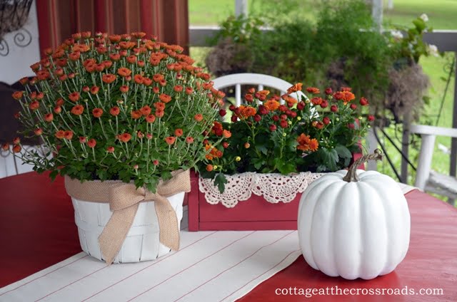Fall  table decorations on the front porch