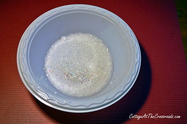 Epsom salt and glitter in a bowl