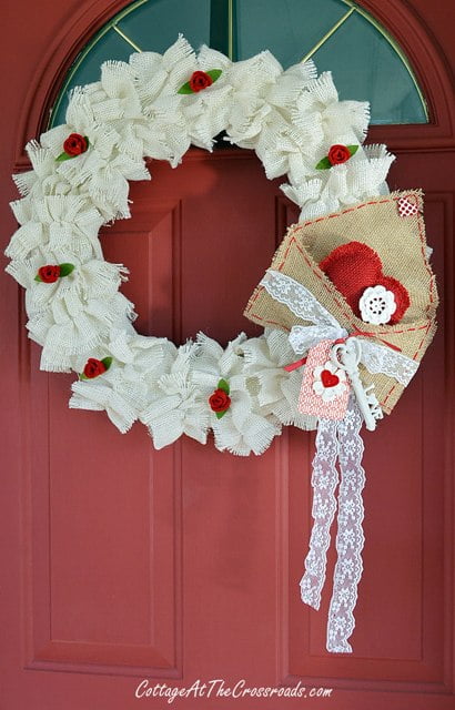 Ruffled burlap valentine's wreath