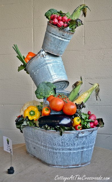 Topsy turvy planter used as a centerpiece for a party