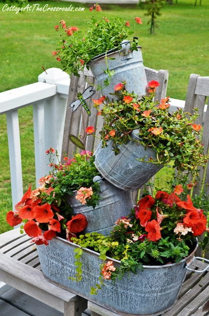 Topsy turvy galvanized buckets