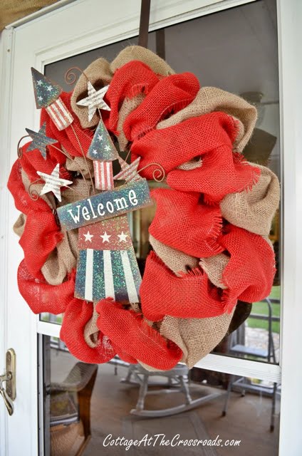 Fourth of july burlap wreath