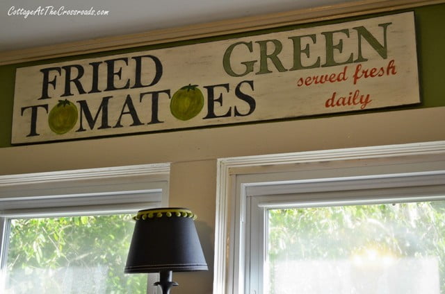 Fried green tomatoeswooden sign