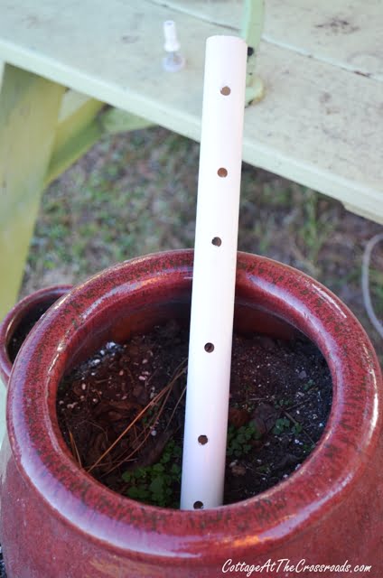 Using a pvc pipe in a strawberry pot of succulents