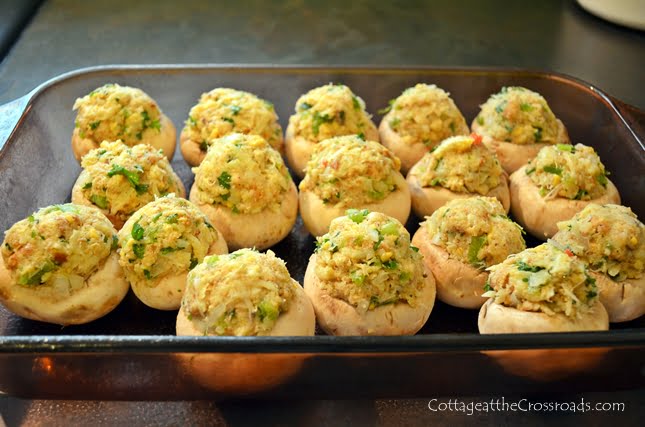 Crab and pimiento cheese stuffed mushrooms