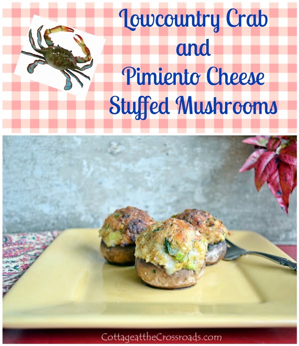 Crab and pimiento cheese stuffed mushrooms