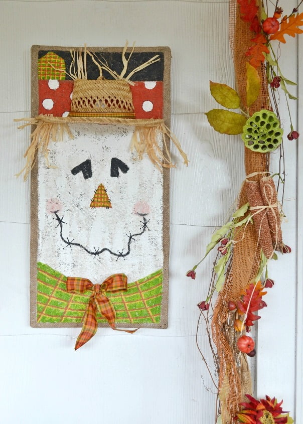 Scarecrow painted on burlap