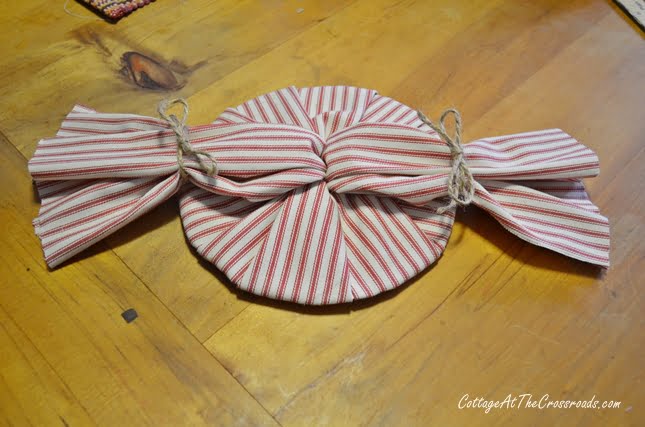 Red ticking peppermint twist pillow