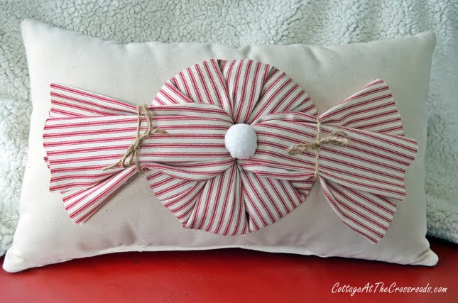 Red ticking peppermint twist pillow