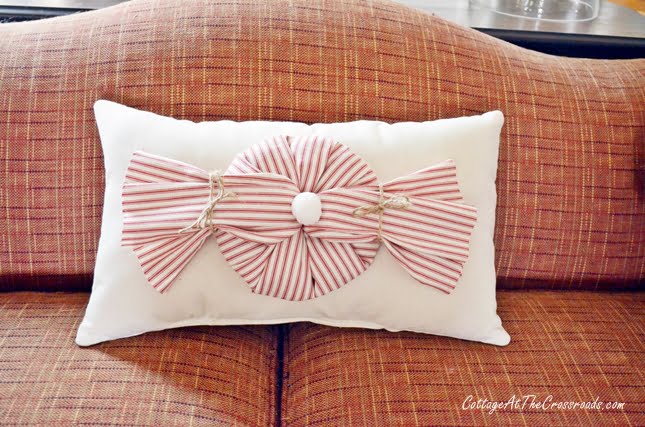 Red ticking peppermint twist pillow