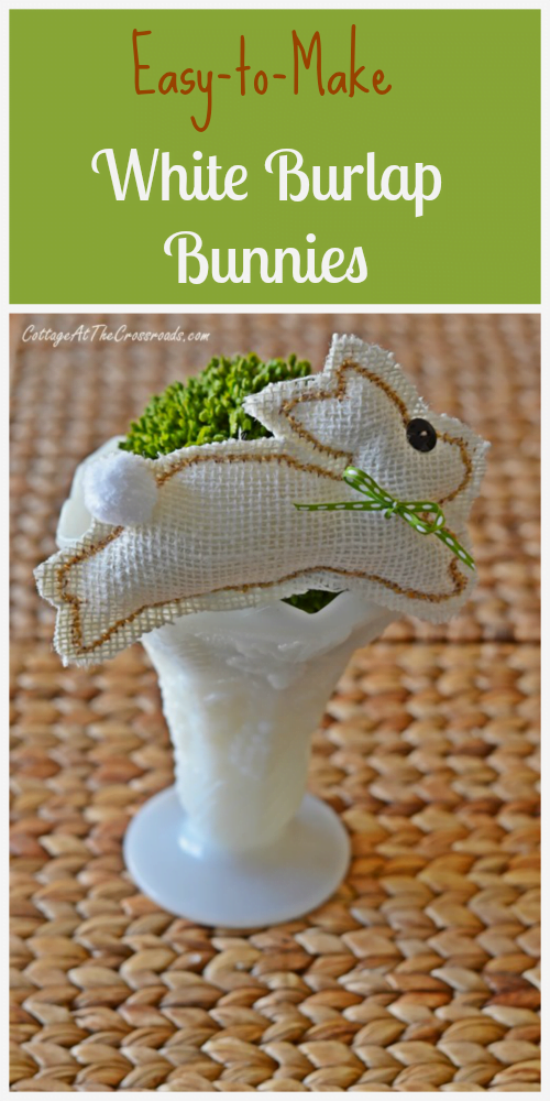 Easy-to-make white burlap bunnies | cottage at the crossroads