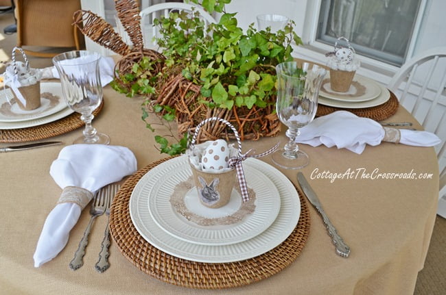 Neutral bunny tablescape | cottage at the crossroads