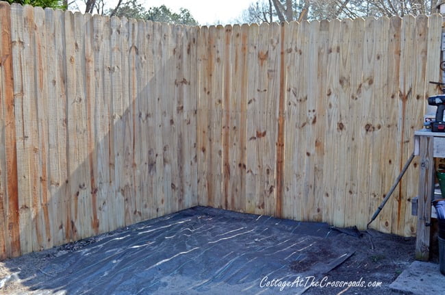 Wooden fence panels in the garden