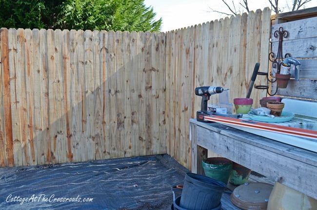 Wooden fence panels in the garden