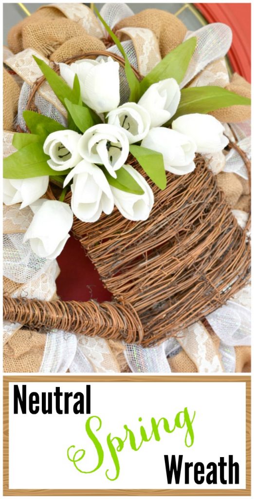 A beautiful spring wreath done in soft, neutral colors | cottage at the crossroads