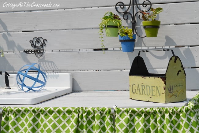 Potting bench skirt | cottage at the crossroads