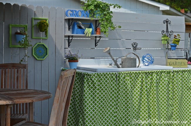 Potting bench skirt | cottage at the crossroads