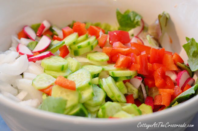 Tortellini mozzarella garden salad | cottage at the crossroads