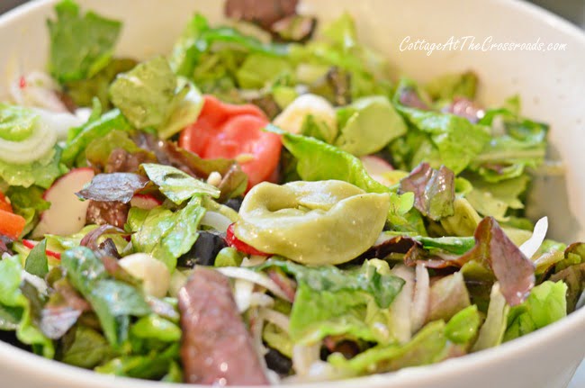 Tortellini mozzarella garden salad | cottage at the crossroads