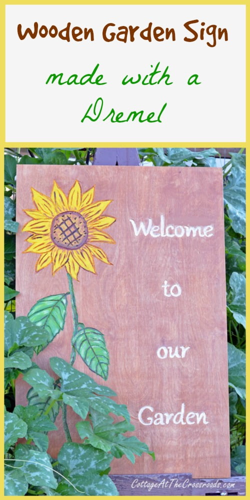 Wooden garden sign made with a dremel | cottage at the crossroads