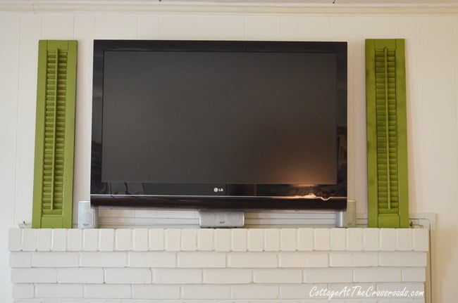 Using shutters to decorate around a flat screen tv | cottage at the crosssroads