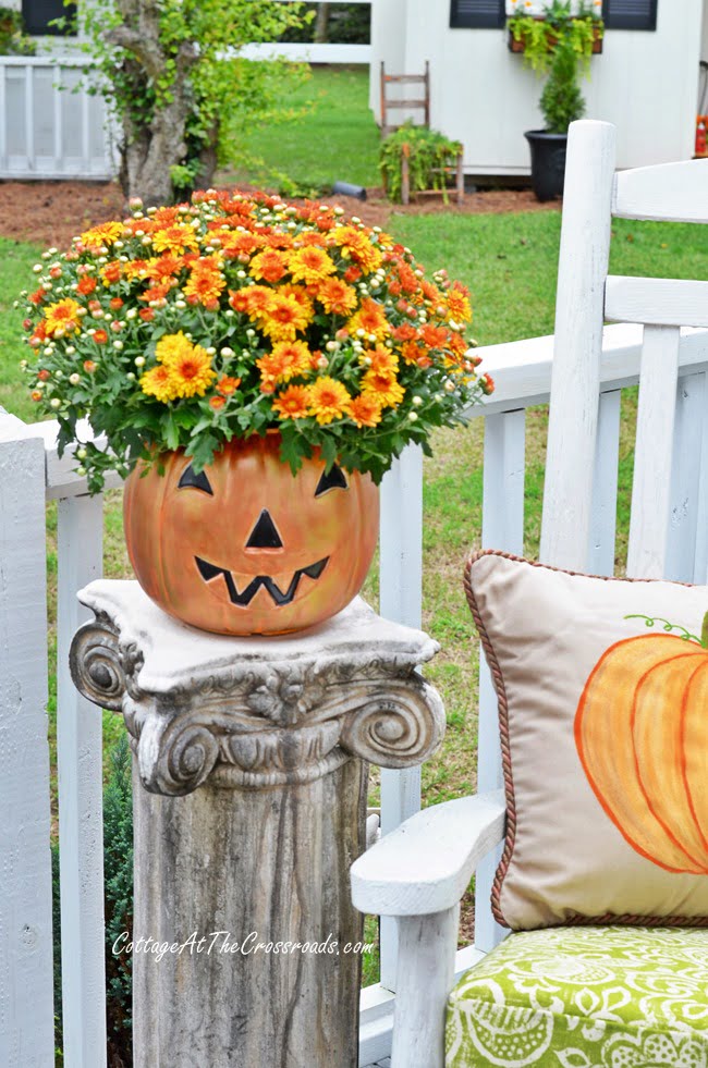 Cheap, plastic trick-or-treating pail turned into a planter | cottage at the crossroads