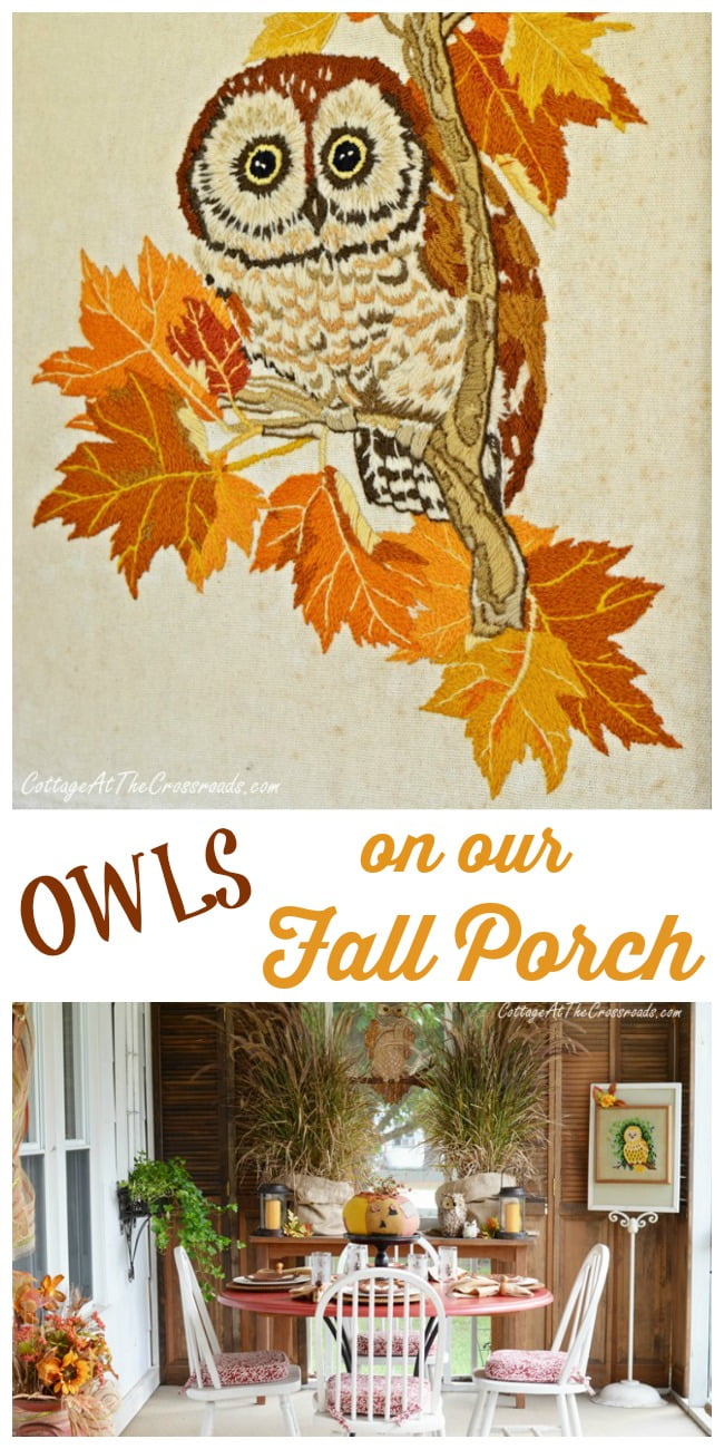 Owls on our fall porch | cottage at the crossroads