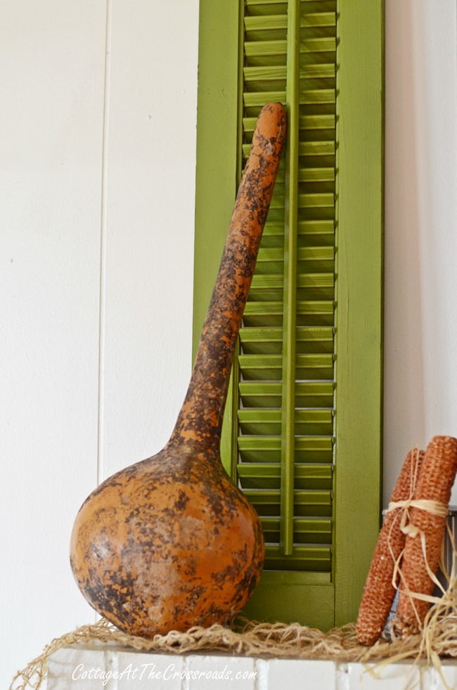 Dipper gourd on a fall mantel | cottage at the crossroads