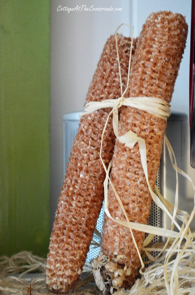 Corncobs on a fall mantel | cottage at the crossroads