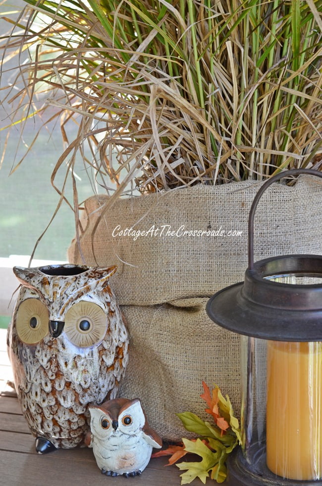 Owls on our fall porch | cottage at the crossroads