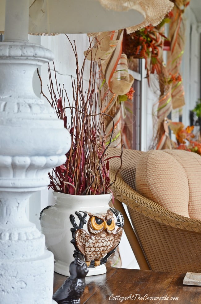 Owls on our fall porch | cottage at the crossroads