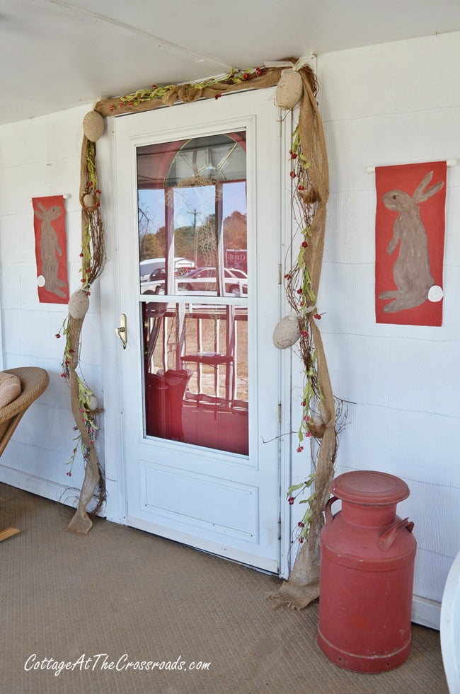 Festive Grapevine Garland Over a Farmhouse Front Door With Glass - Soul &  Lane