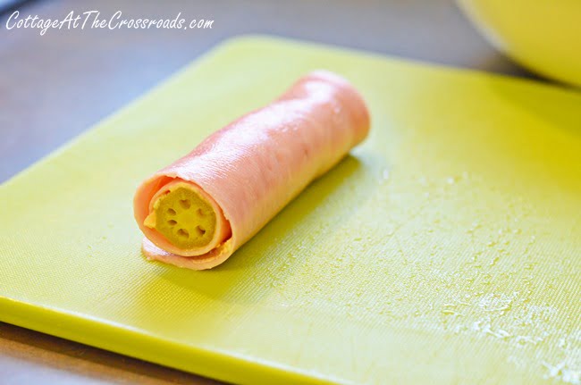 Pickled okra and ham rollups | cottage at the crossroads