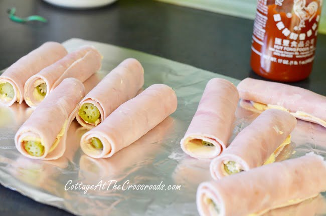 Pickled okra and ham rollups | cottage at the crossroads