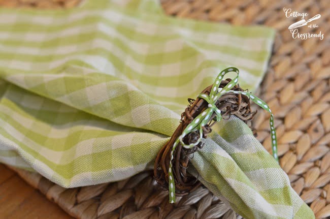Green and white checked napkin | cottage at the crossroads