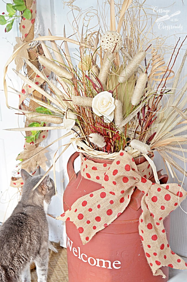 Polka dot decorated porch for fall | cottage at the crossroads