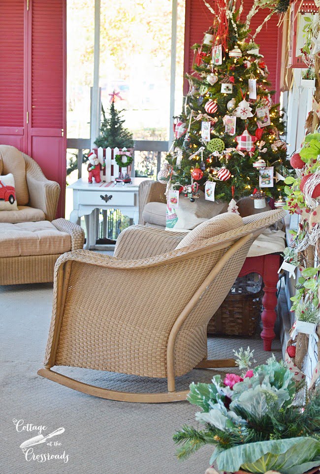 Cottage christmas porch with a gardening theme