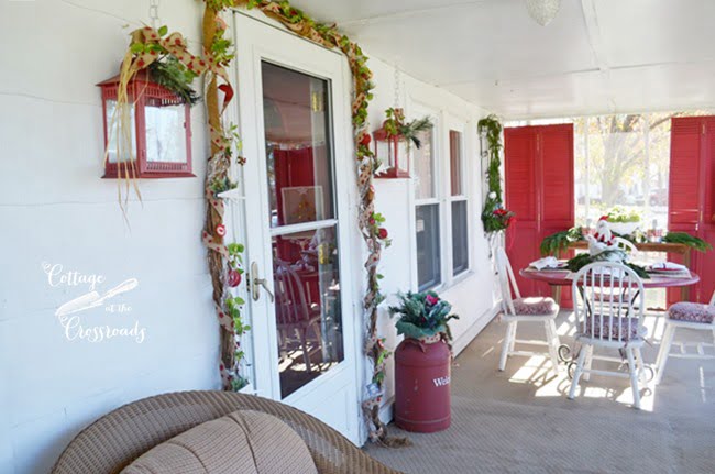 Cottage christmas porch with a gardening theme