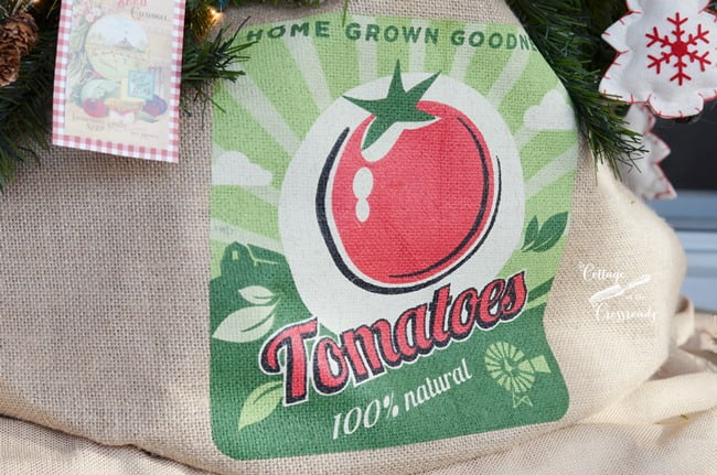 Tomato grow bag used as a christmas tree skirt