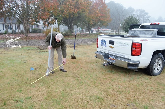 John from keeler landscapes measuring the circle for fire pit