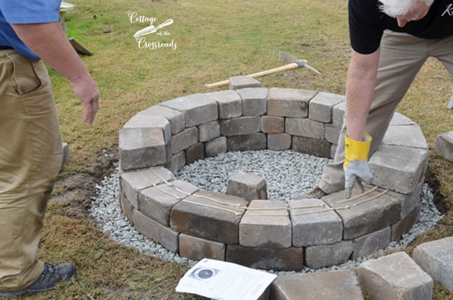 Gluing stone layers of belgard fire pit