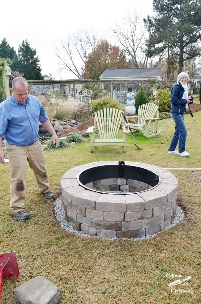 Completed installation of belgard fire pit