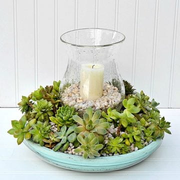 Diy succulent candle centerpiece | cottage at the crossroads