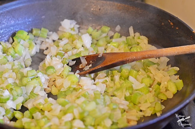 Onion and celery sauteeing