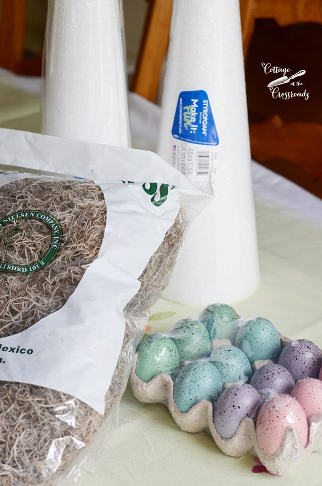 Supplies needed to make an easter egg topiary tree | cottage at the crossroads