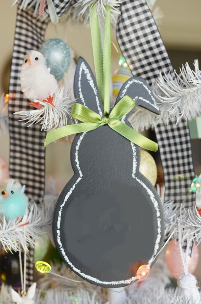 Bunny chalkboard on an easter tree