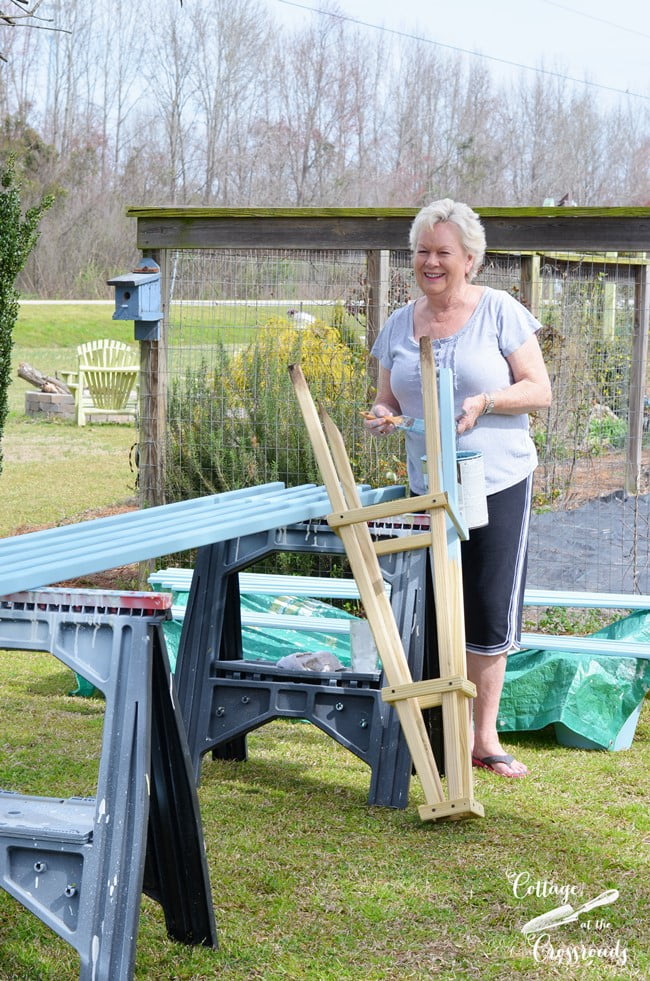 Wooden pyramid shaped trellis | cottage at the crossroads