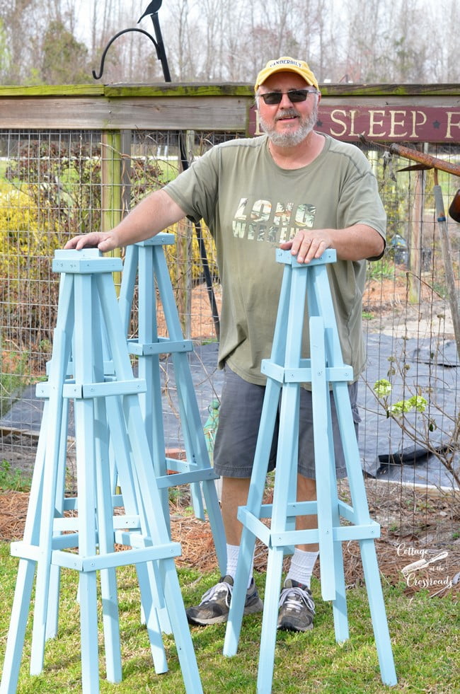 Small wooden pyramid shaped trellises for the garden | cottage at the crossroads