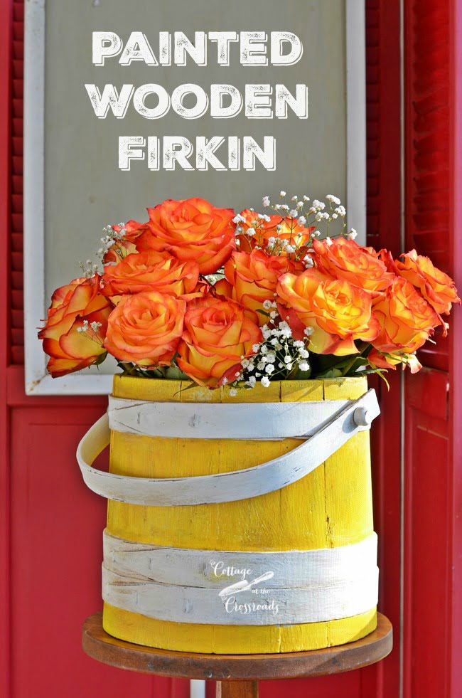 Painted wooden firkin bucket | cottage at the crossroads