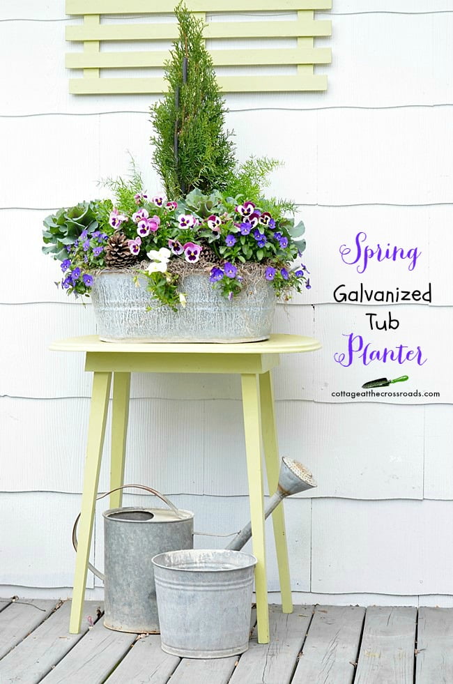 Spring galvanized tub planter | cottage at the crossroads